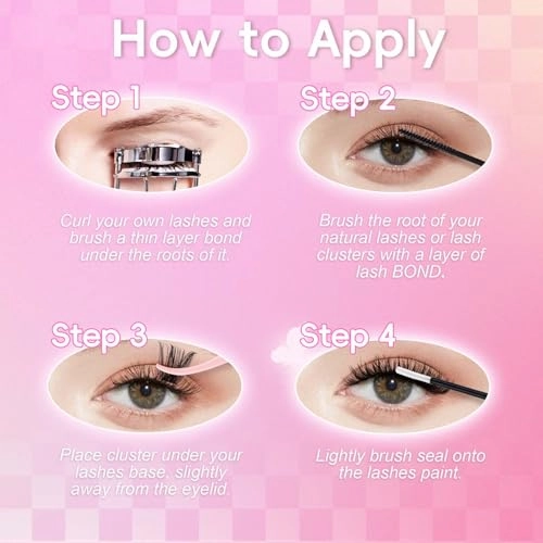 FADLASH Lash Extension DIY Kit Lash Clusters D Curl Cluster Lashes with Lash Bond and Seal Cluster Lashes Glue Remover Lash Tweezers for DIY Eyelash Extension at Home（Kit 100D-0.07D-12-18MIX）, black