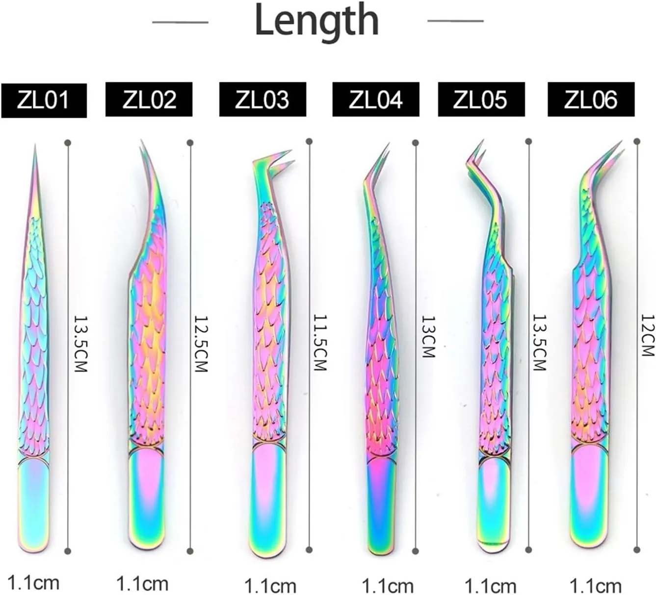False Eyelash Tweezers Colorful Stainless Steel High Precision Anti-static Eyelash Extension Tweezers Makeup Tools(ZL02)