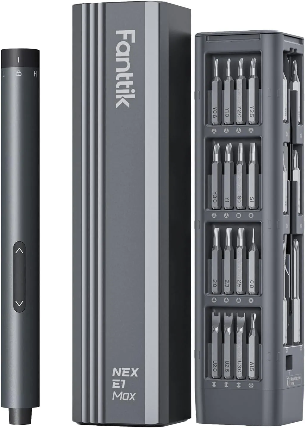 Fanttik E1 Max 3.7V Electric Screwdriver, Mini Precision Screwdriver Set, 50 Magnetic Bits, Magnetic Storage, 5/32‘’Hex, Repair Tool Kit for Electronics Phone Camera Laptop Watch (Grey)