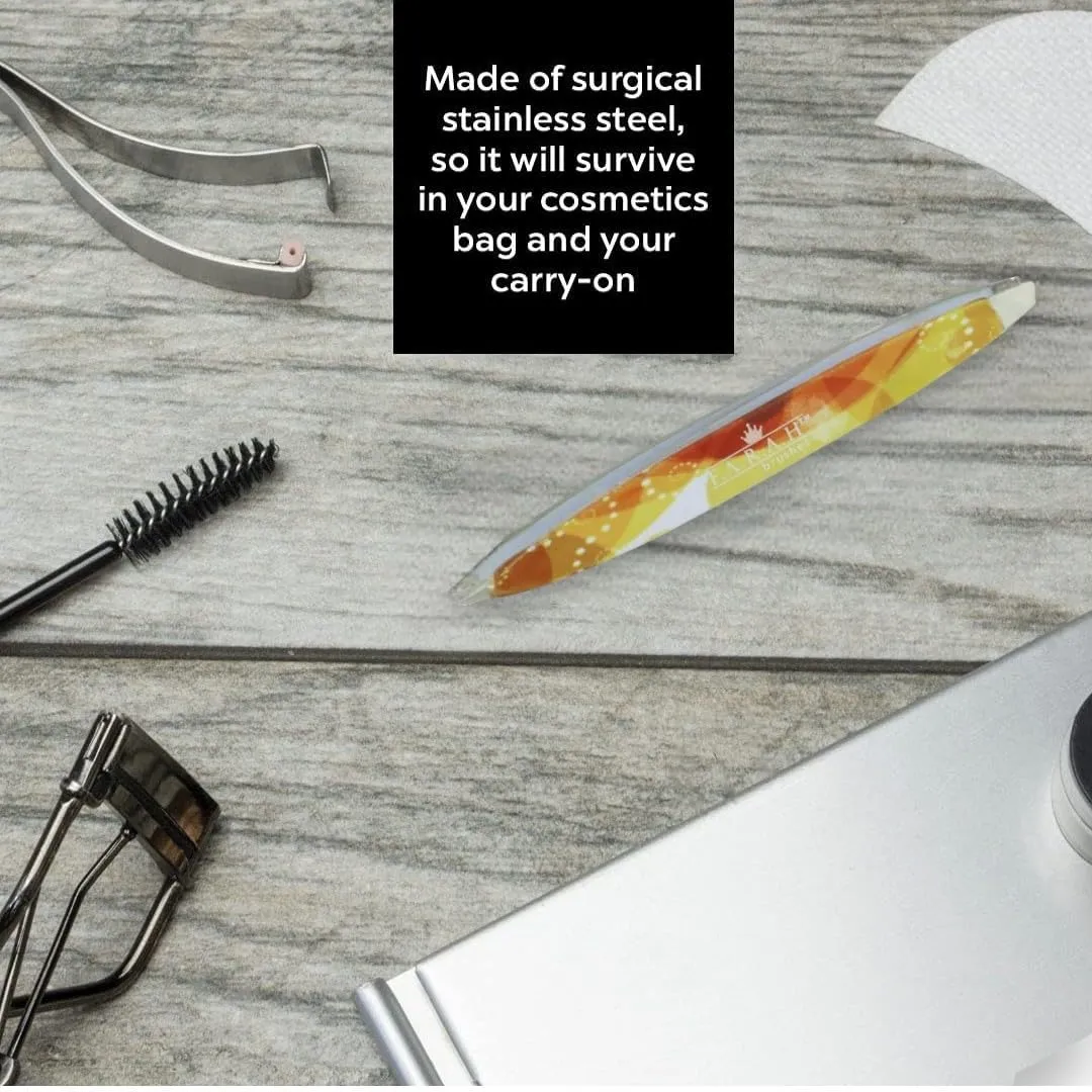 F.A.R.A.H. Z-Tweeze Professional Emerald Amber Stainless Steel Dual Ended Precision Tweezers with Slanted and Pointed Tips