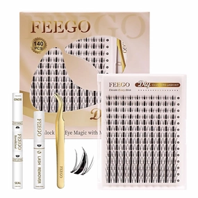 FEEGO Natural Lash Extension Kit 168Pcs Lash Clusters Kit Wispy Eyelash Extensions Individual Lashes Extensions with Bond and Seal Lash Glue and Eyelash Extension Tweezers DIY (MAGIC GIRL KIT A)