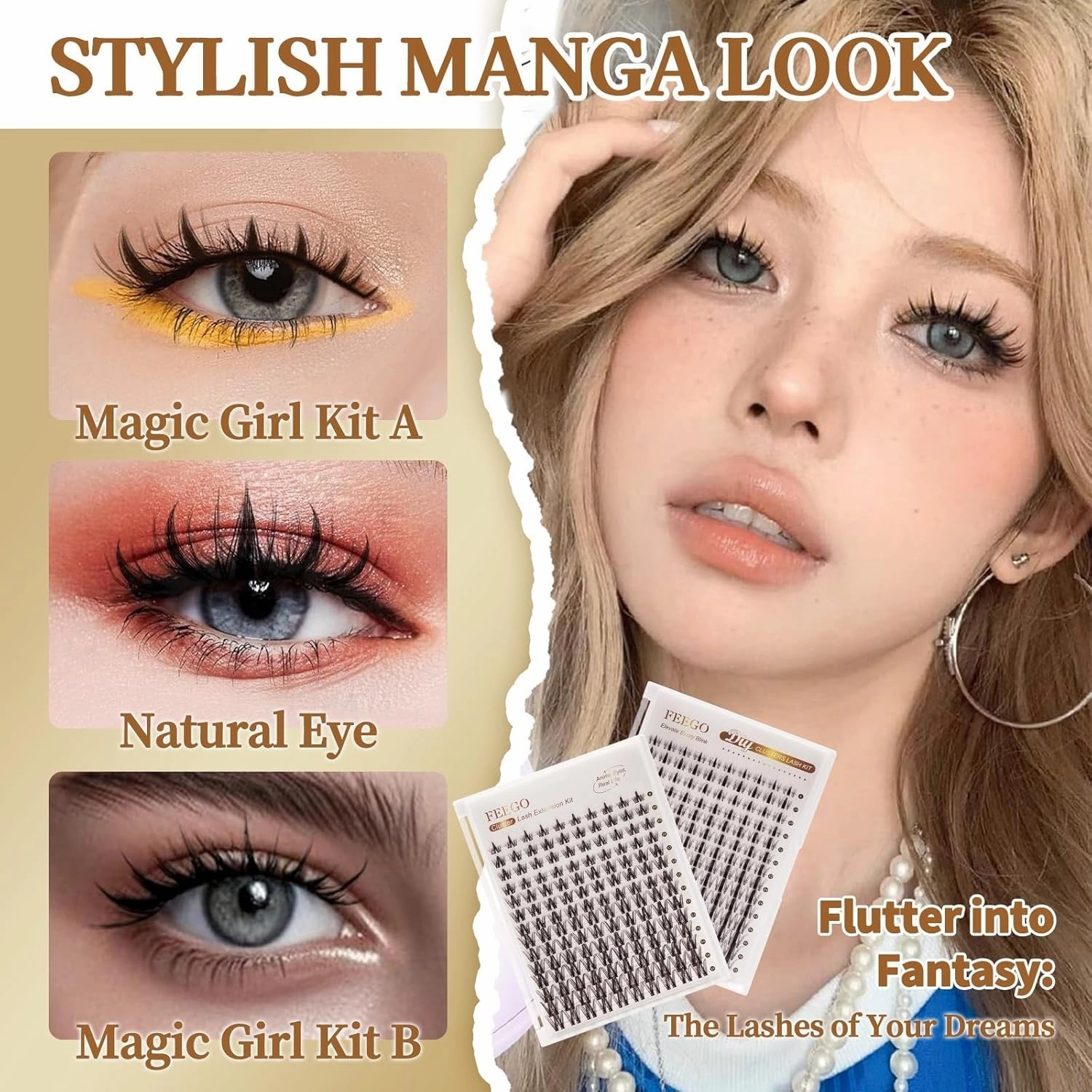 FEEGO Natural Lash Extension Kit 168Pcs Lash Clusters Kit Wispy Eyelash Extensions Individual Lashes Extensions with Bond and Seal Lash Glue and Eyelash Extension Tweezers DIY (MAGIC GIRL KIT A)