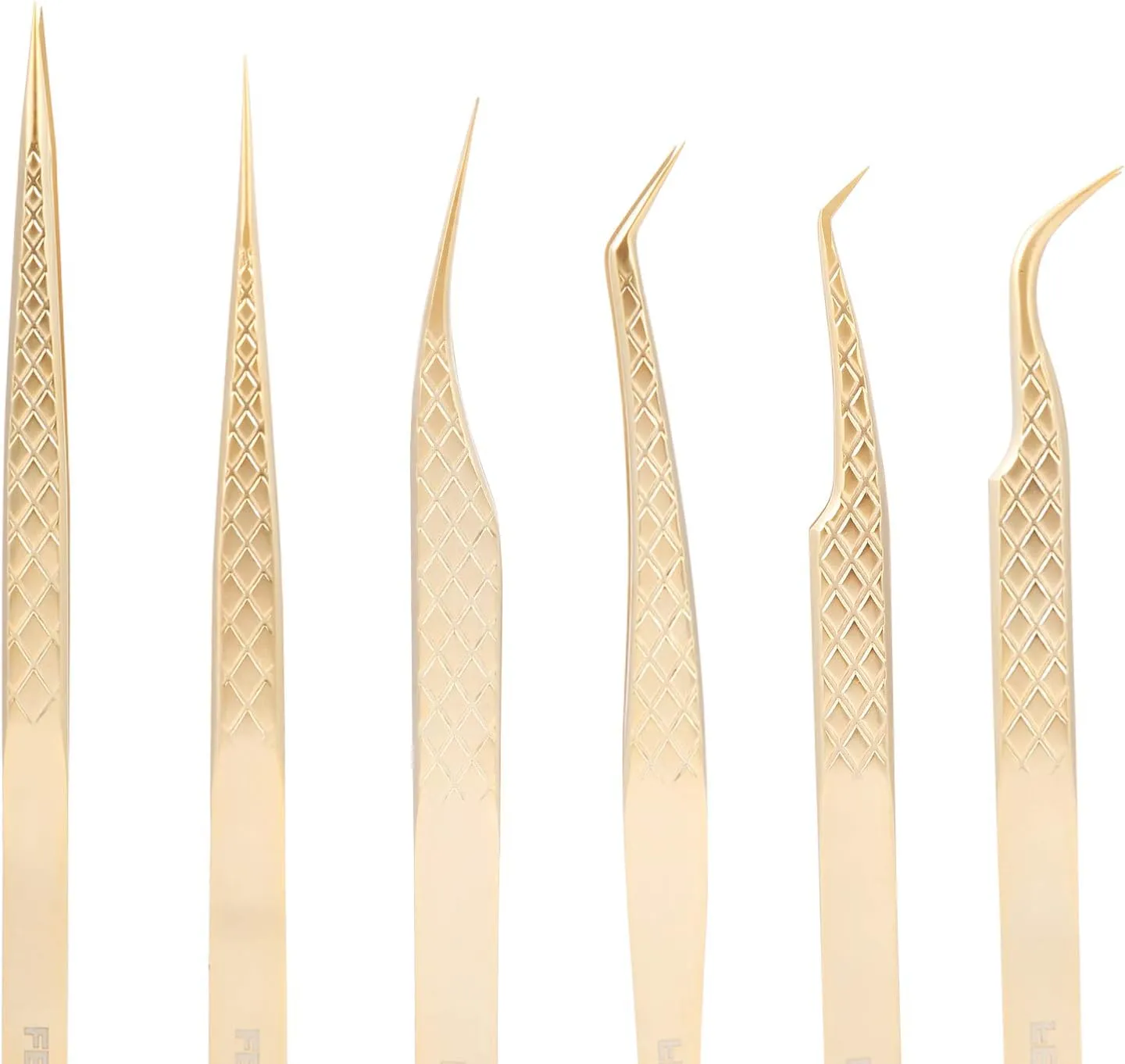 FEITA Eyelash Extension Tweezer Set Gold Lash Applicator Tool - Precision Lashes Diamond Grip Tweezers for 2D-6D Volume & Individual Eyelashes Extensions Supplies (6Pcs)