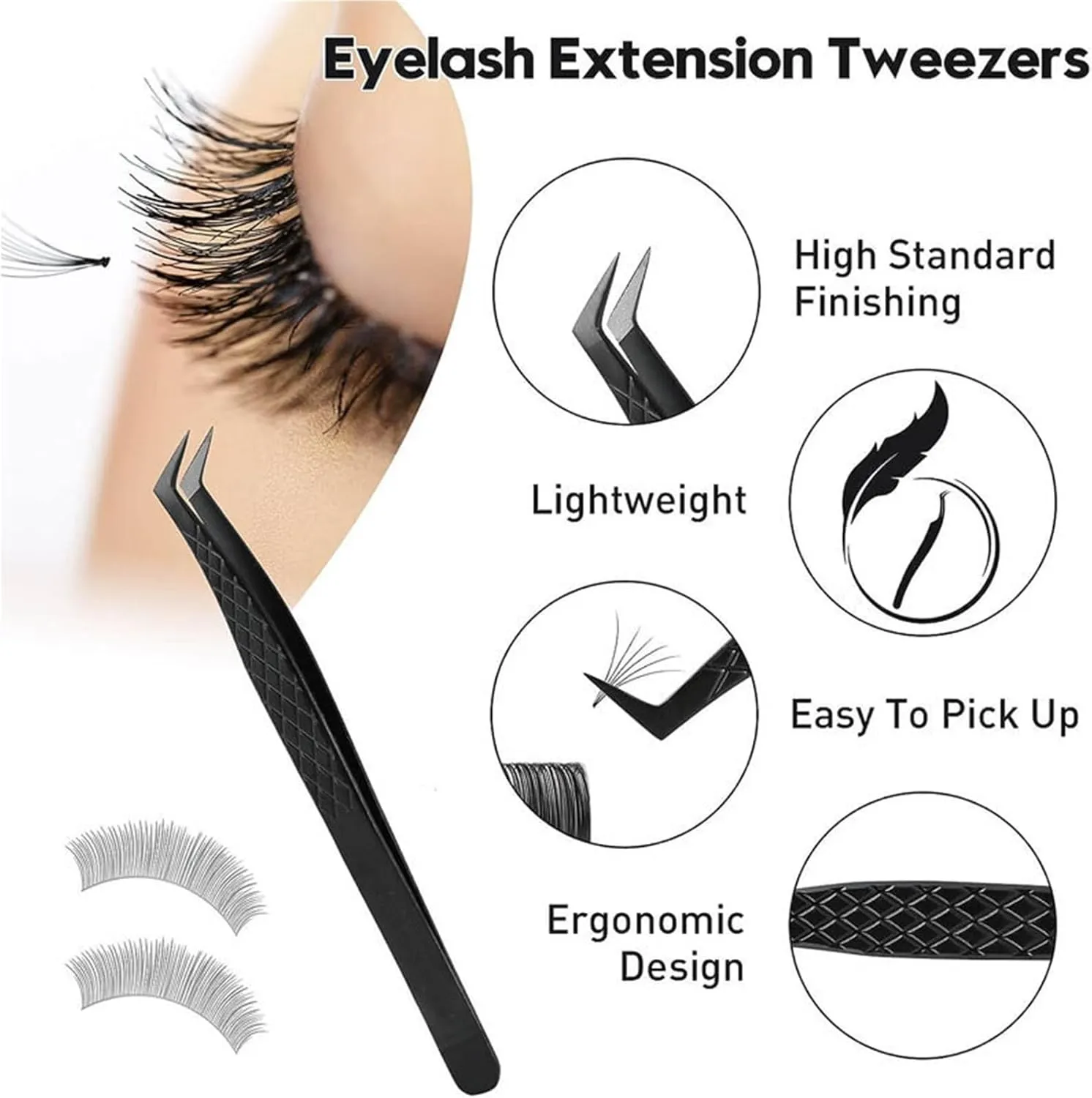 Fiber Tip False Lash Tweezers Black For Eyelash Extension Mega Volume Perfect Close Tip Boot Isolation Precision Tools(Black 6)