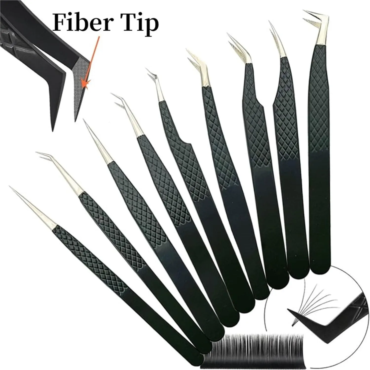 Fiber Tip False Lash Tweezers Black For Eyelash Extension Mega Volume Perfect Close Tip Boot Isolation Precision Tools(Black 6)