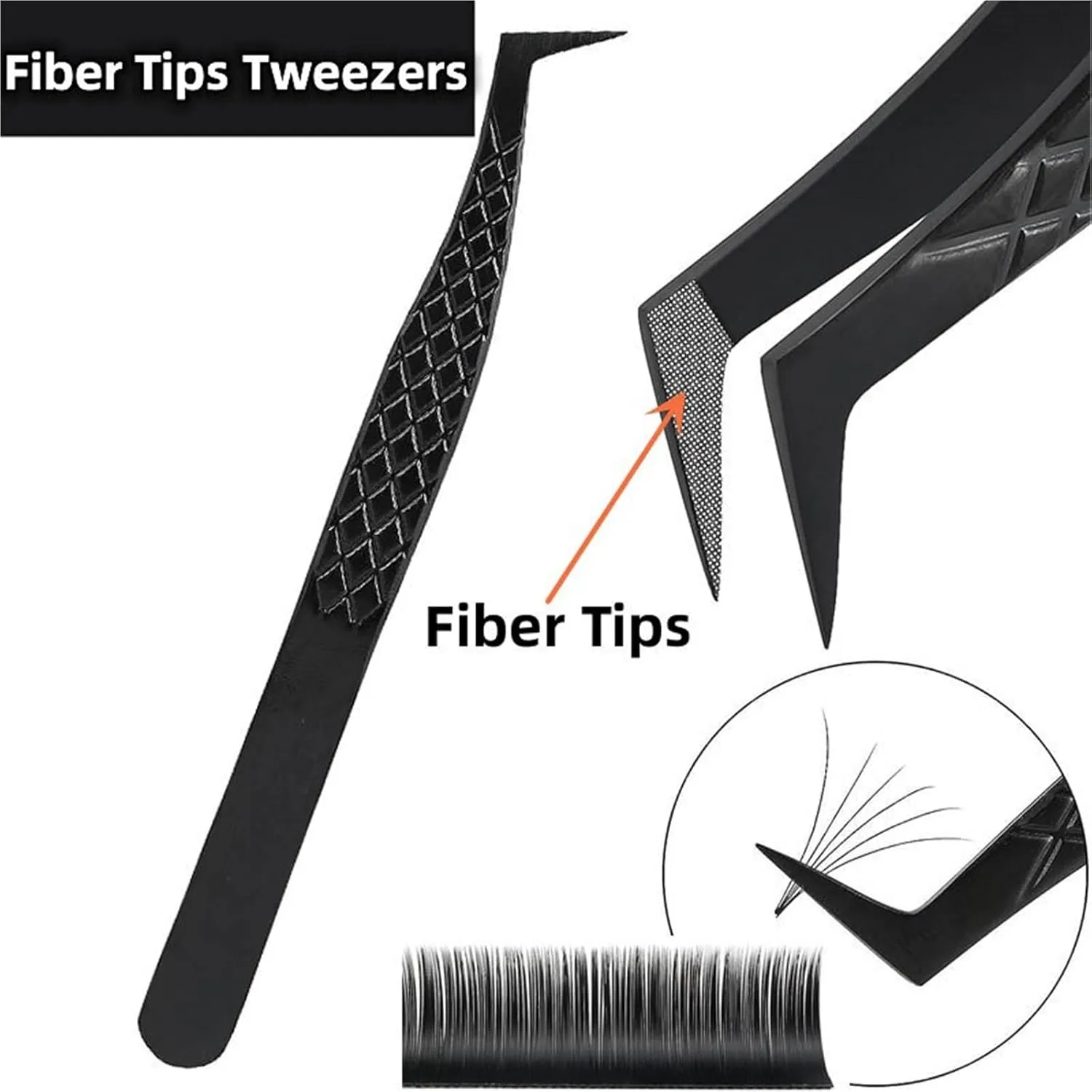 Fiber Tip False Lash Tweezers Black For Eyelash Extension Mega Volume Perfect Close Tip Boot Isolation Precision Tools(Black 6)
