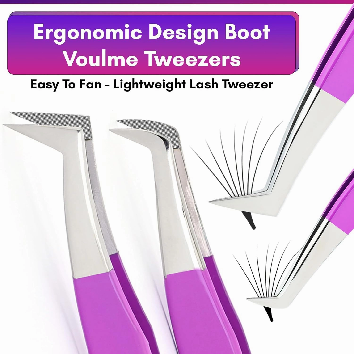Fiber Tip Lash Tweezers Eyelash Extension Tweezers set for Lash Extensions Precision Boot Volume Eye lash Extensions Tweezers Steel Curved Isolation Tweezer fiber grip tweezers (5pcs)