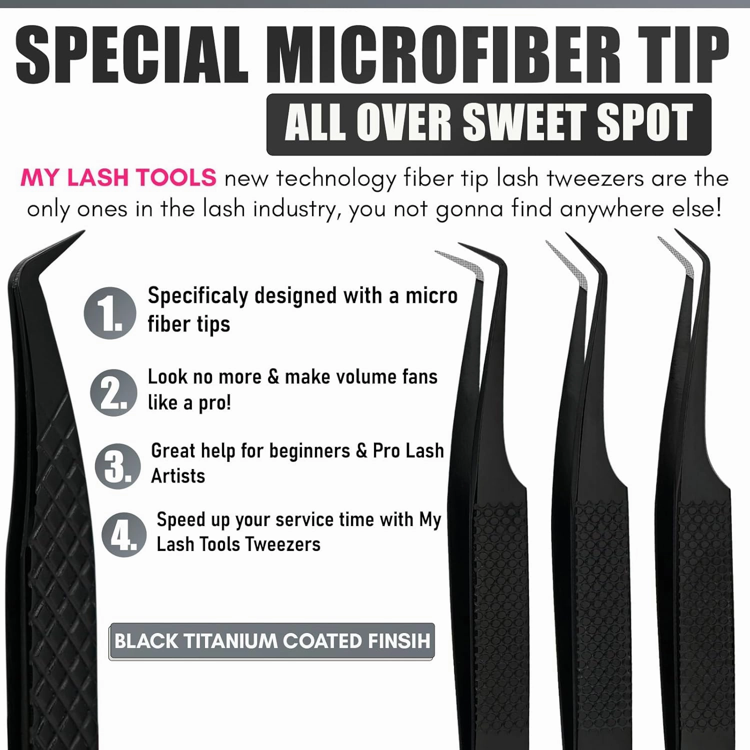 Fiber Tip Lash Tweezers for Eyelash Extensions Tweezers Professional Lashing Tweezers, 5Pcs Stainless Steel Boot Volume Eye Lash Tweezer for Lash Experts and Personal Use (Black)