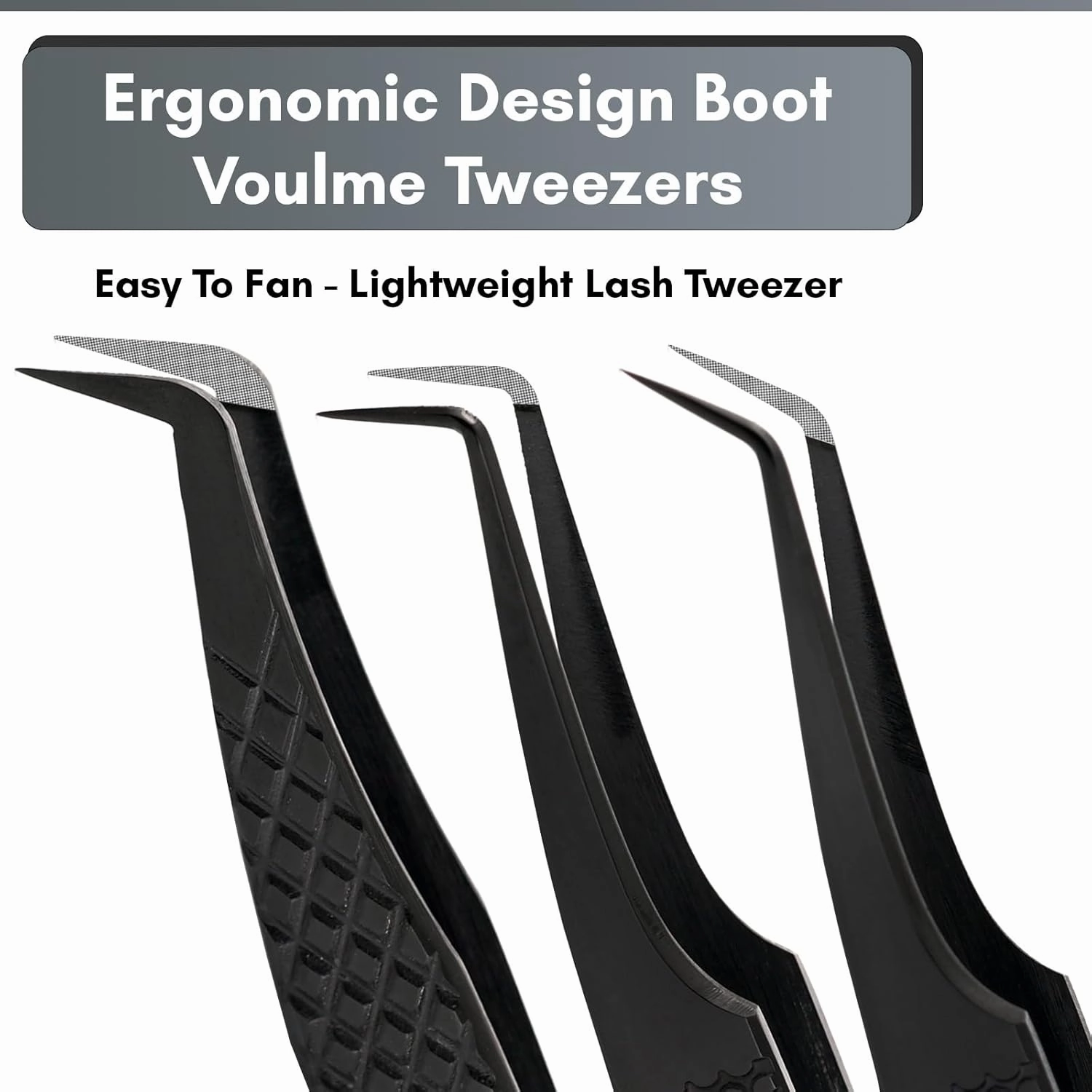 Fiber Tip Lash Tweezers for Eyelash Extensions Tweezers Professional Lashing Tweezers, 5Pcs Stainless Steel Boot Volume Eye Lash Tweezer for Lash Experts and Personal Use (Black)