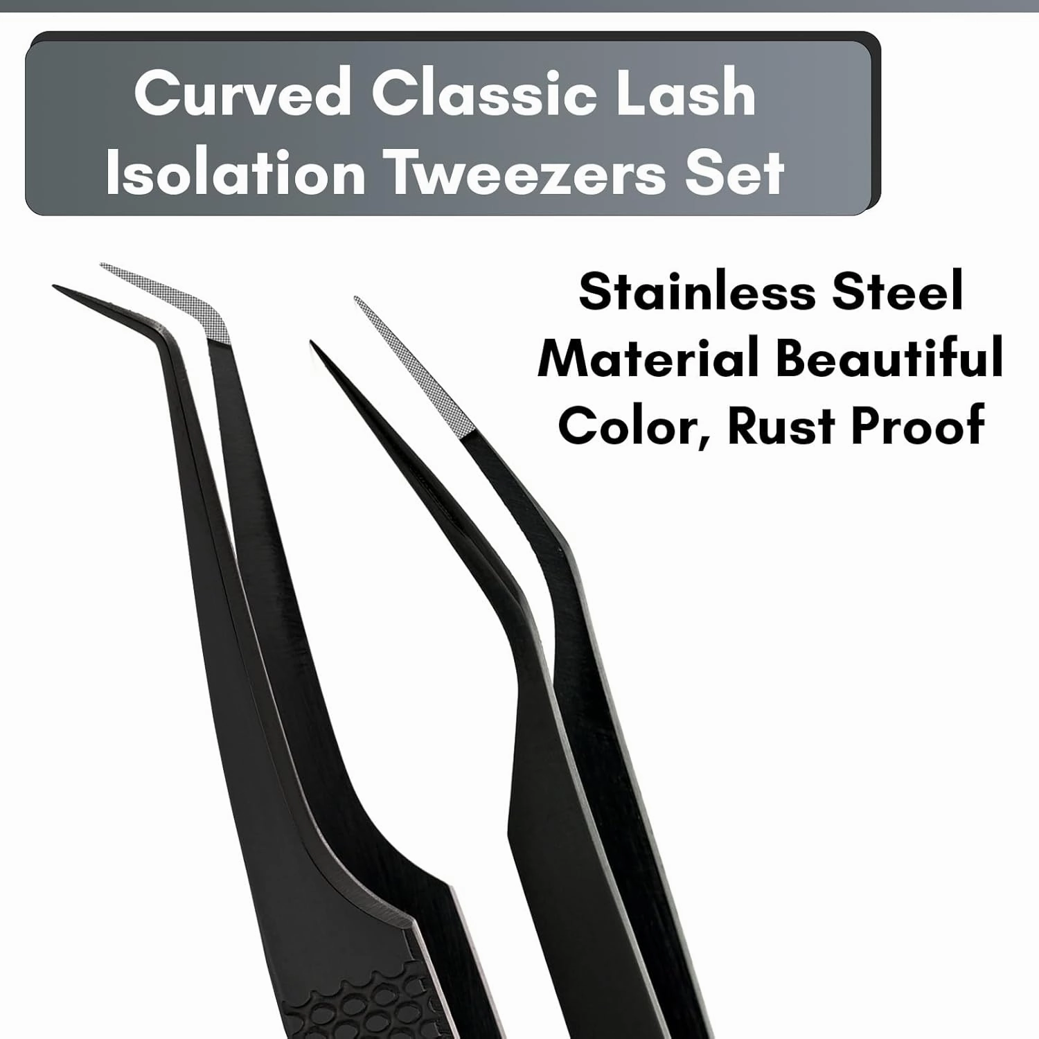 Fiber Tip Lash Tweezers for Eyelash Extensions Tweezers Professional Lashing Tweezers, 5Pcs Stainless Steel Boot Volume Eye Lash Tweezer for Lash Experts and Personal Use (Black)