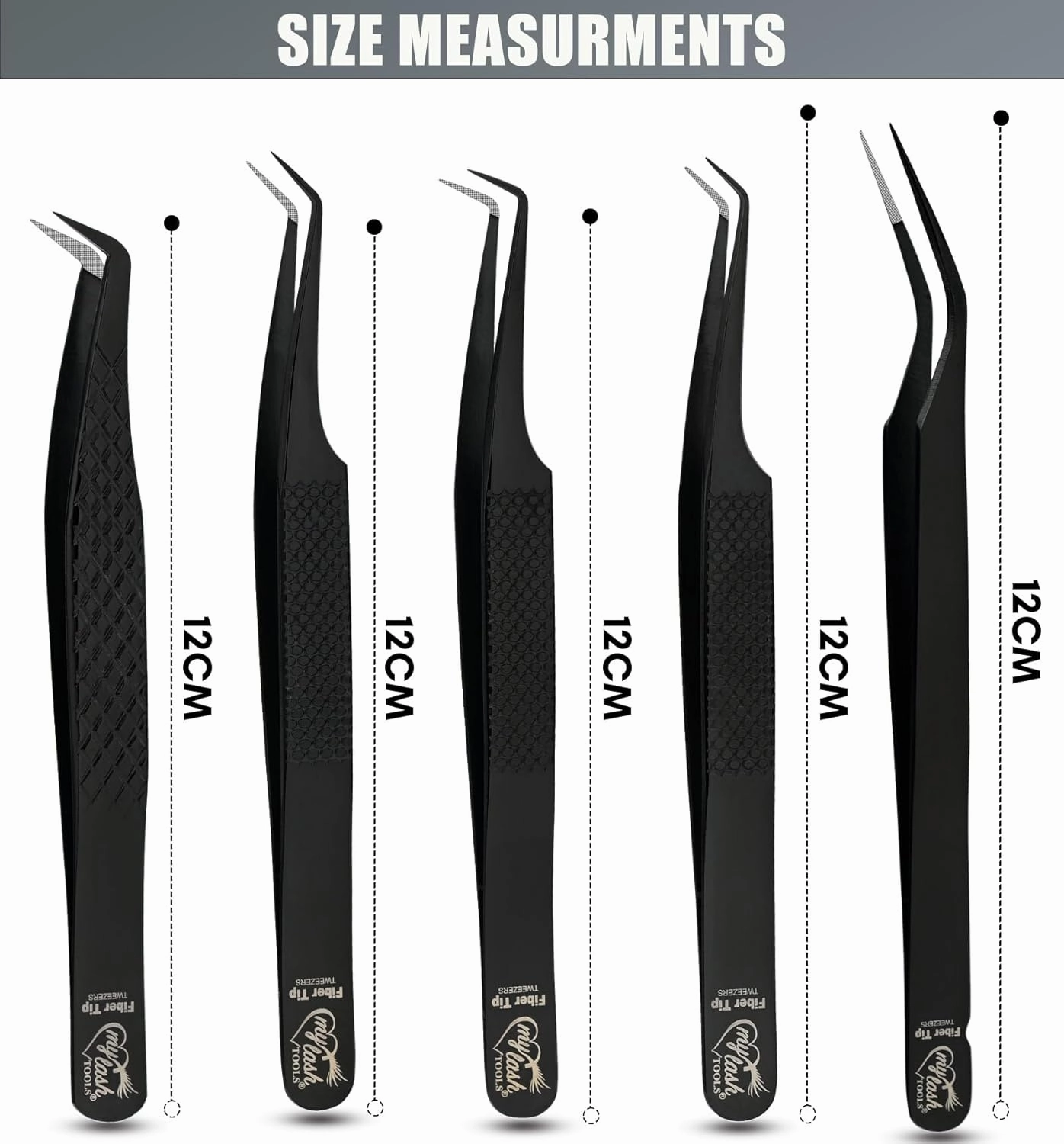 Fiber Tip Lash Tweezers for Eyelash Extensions Tweezers Professional Lashing Tweezers, 5Pcs Stainless Steel Boot Volume Eye Lash Tweezer for Lash Experts and Personal Use (Black)