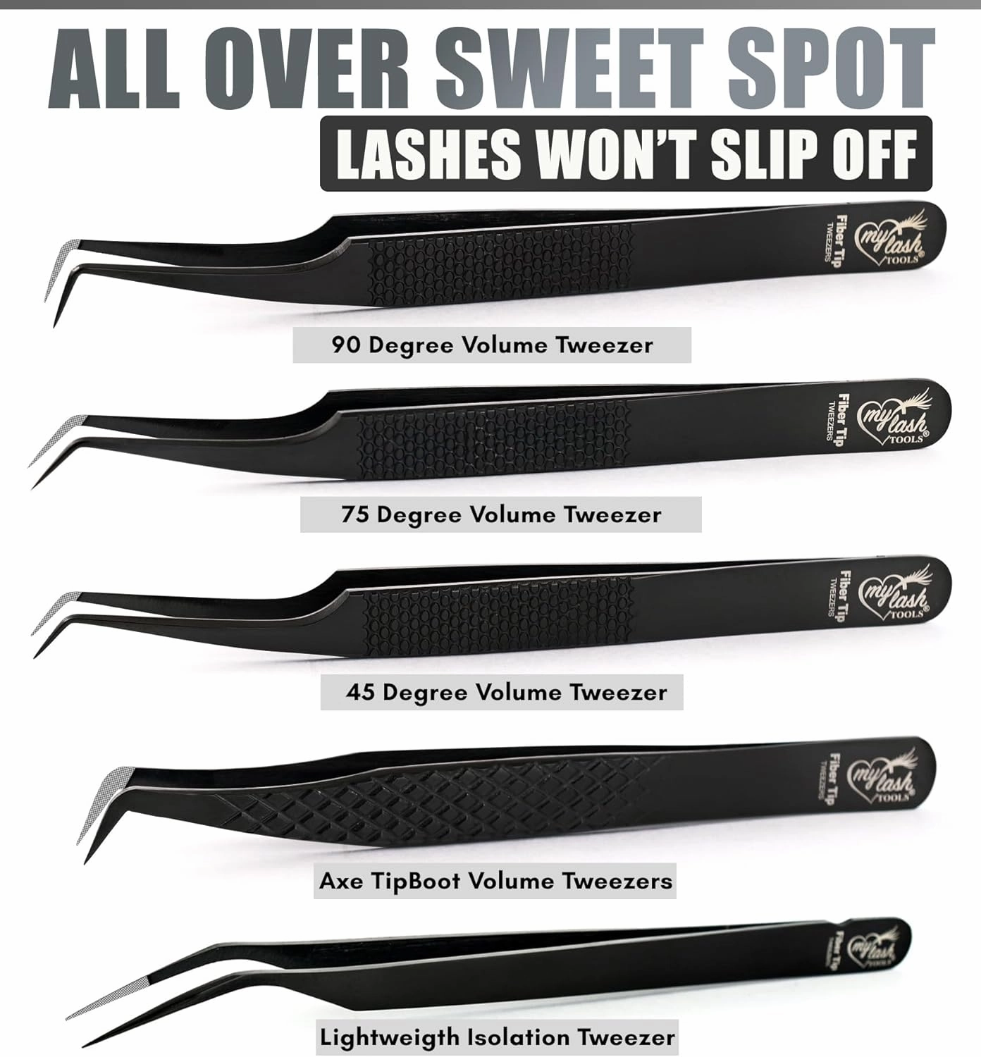 Fiber Tip Lash Tweezers for Eyelash Extensions Tweezers Professional Lashing Tweezers, 5Pcs Stainless Steel Boot Volume Eye Lash Tweezer for Lash Experts and Personal Use (Black)