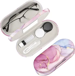Fintie 2 in 1 Contact Lens Case and Eyeglasses Case, Double Sided Portable Eyeglasses Travel Holder with Built-in Mirror, Tweezer and Contact Lens Solution Bottle Included
