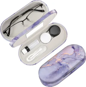 Fintie 2 in 1 Contact Lens Case and Eyeglasses Case, Double Sided Portable Eyeglasses Travel Holder with Built-in Mirror, Tweezer and Contact Lens Solution Bottle Included