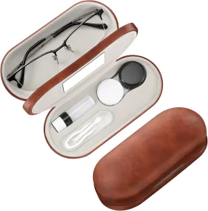 Fintie 2 in 1 Contact Lens Case and Eyeglasses Case, Double Sided Portable Eyeglasses Travel Holder with Built-in Mirror, Tweezer and Contact Lens Solution Bottle Included