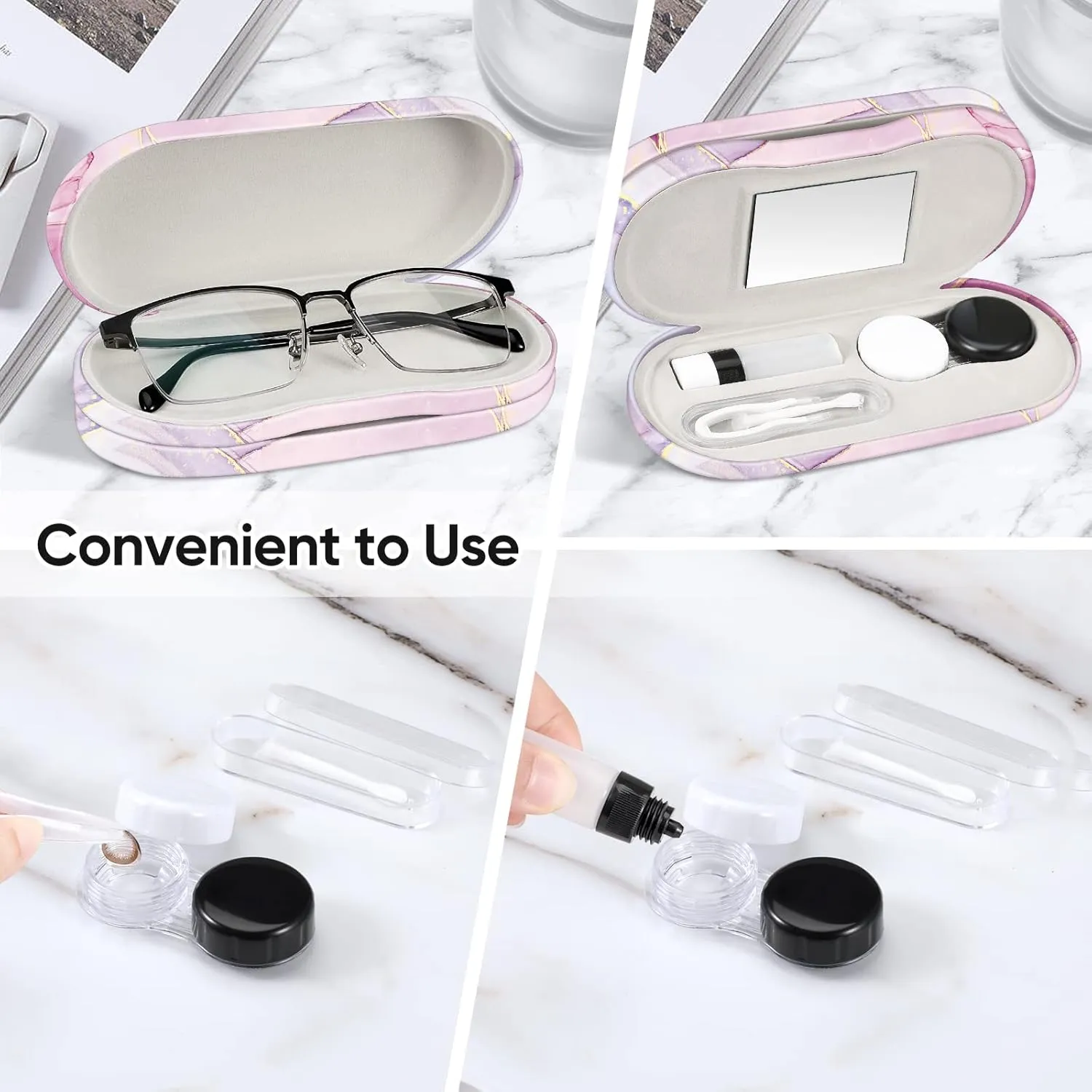 Fintie 2 in 1 Contact Lens Case and Eyeglasses Case, Double Sided Portable Eyeglasses Travel Holder with Built-in Mirror, Tweezer and Contact Lens Solution Bottle Included