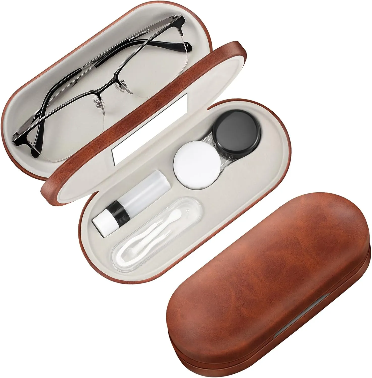 Fintie 2 in 1 Contact Lens Case and Eyeglasses Case, Double Sided Portable Eyeglasses Travel Holder with Built-in Mirror, Tweezer and Contact Lens Solution Bottle Included