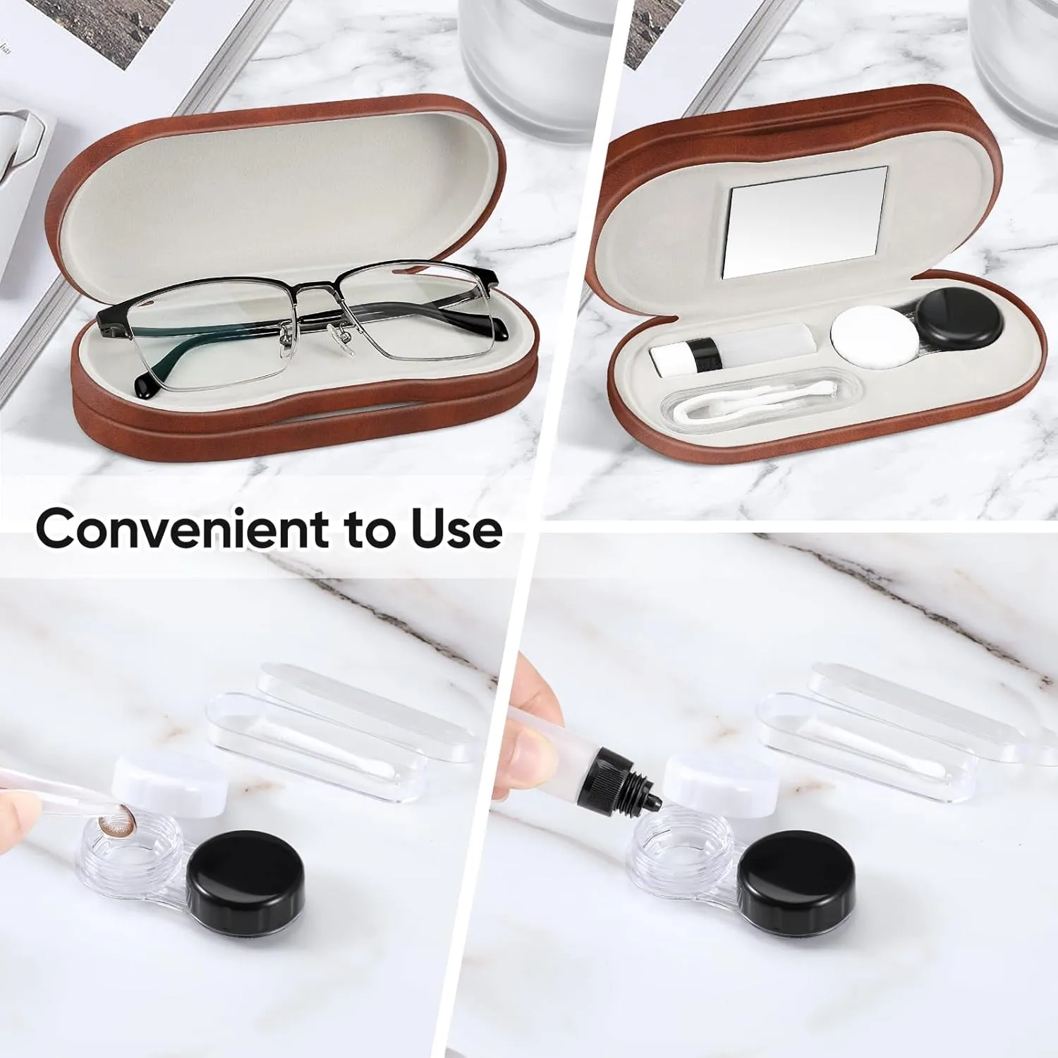 Fintie 2 in 1 Contact Lens Case and Eyeglasses Case, Double Sided Portable Eyeglasses Travel Holder with Built-in Mirror, Tweezer and Contact Lens Solution Bottle Included