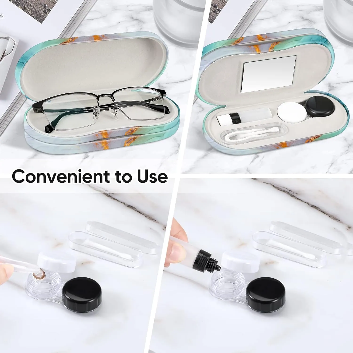 Fintie 2 in 1 Contact Lens Case and Eyeglasses Case, Double Sided Portable Eyeglasses Travel Holder with Built-in Mirror, Tweezer and Contact Lens Solution Bottle Included