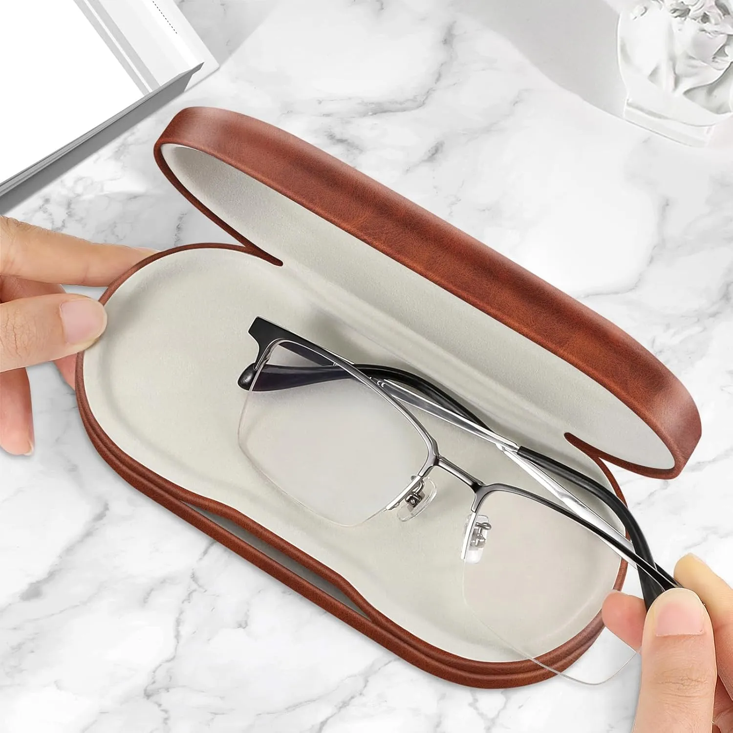 Fintie 2 in 1 Contact Lens Case and Eyeglasses Case, Double Sided Portable Eyeglasses Travel Holder with Built-in Mirror, Tweezer and Contact Lens Solution Bottle Included