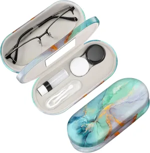 Fintie 2 in 1 Contact Lens Case and Eyeglasses Case, Double Sided Portable Eyeglasses Travel Holder with Built-in Mirror, Tweezer and Contact Lens Solution Bottle Included
