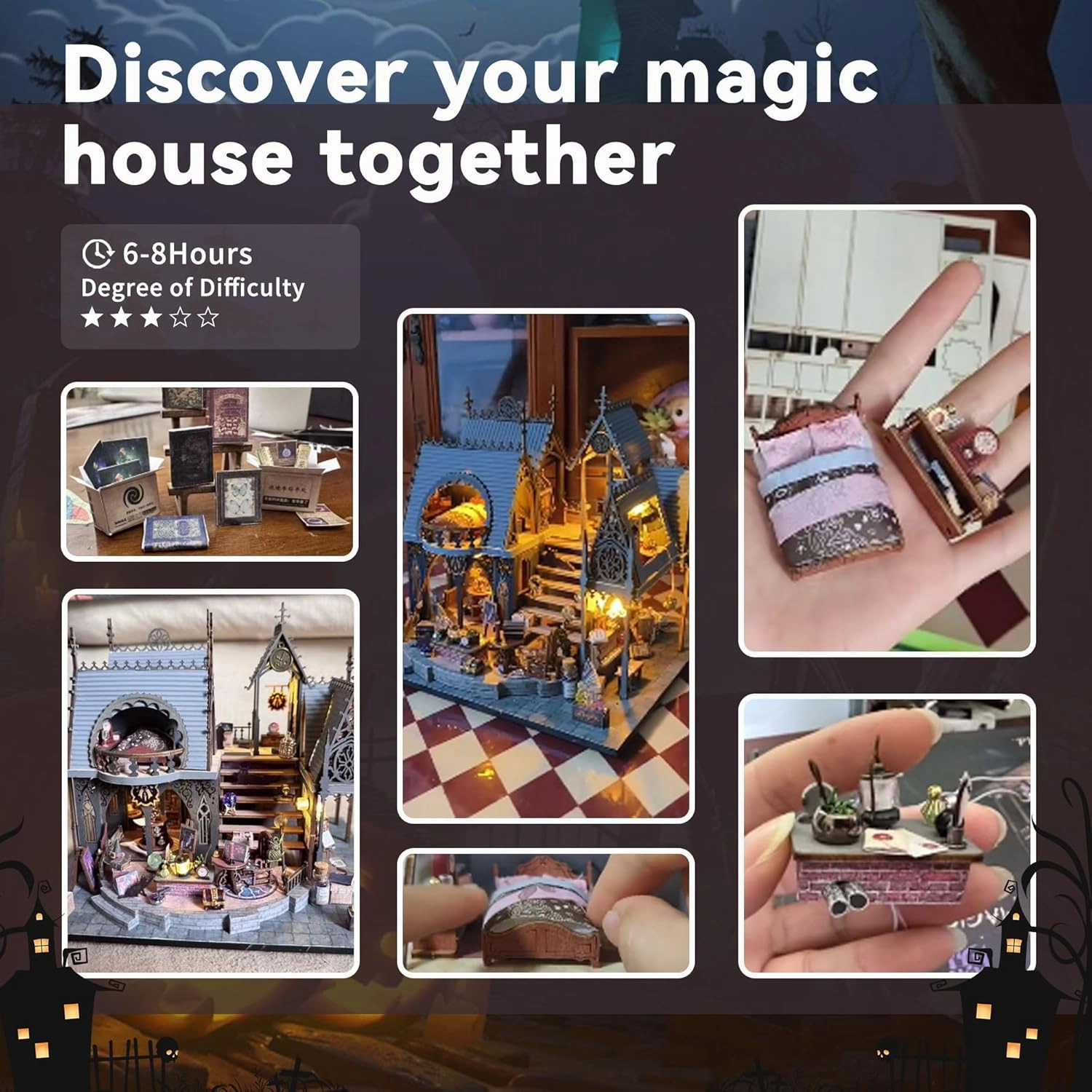 Flever DIY Miniature House Kit, Tiny Home Kit with LED Light, Mini House Build Craft Kits for Adults and Teens, Home Decor Creative Gift for Family/Friends (Luna Magic House)