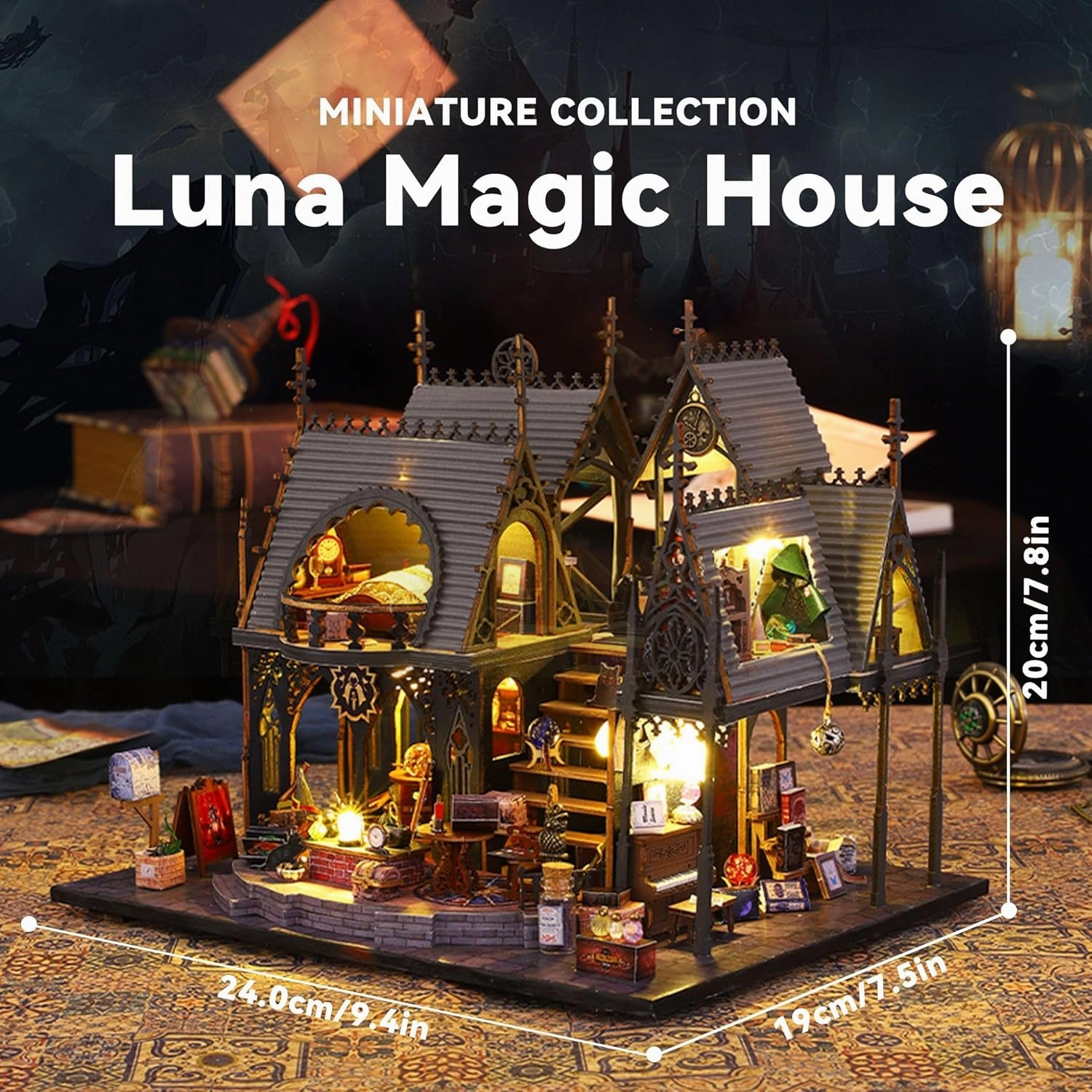 Flever DIY Miniature House Kit, Tiny Home Kit with LED Light, Mini House Build Craft Kits for Adults and Teens, Home Decor Creative Gift for Family/Friends (Luna Magic House)