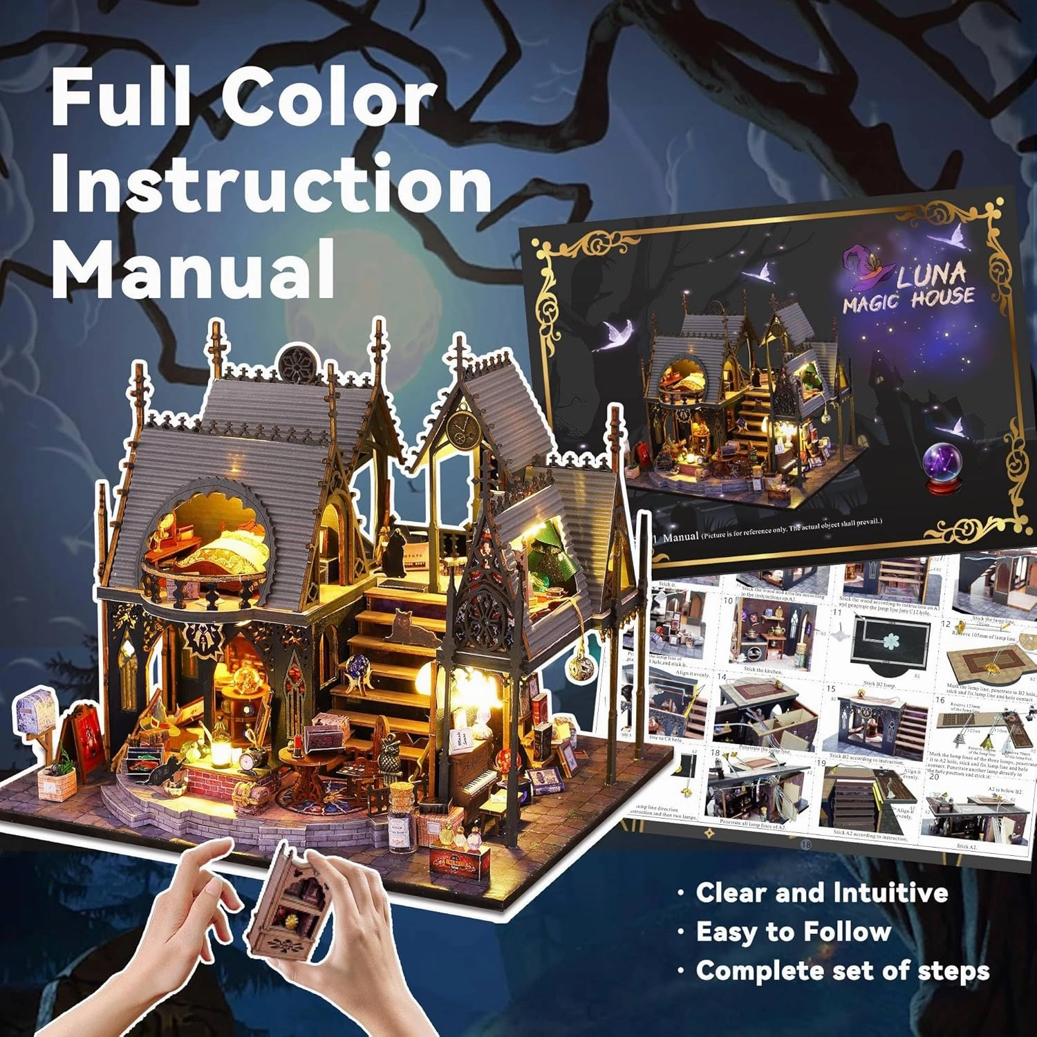 Flever DIY Miniature House Kit, Tiny Home Kit with LED Light, Mini House Build Craft Kits for Adults and Teens, Home Decor Creative Gift for Family/Friends (Luna Magic House)