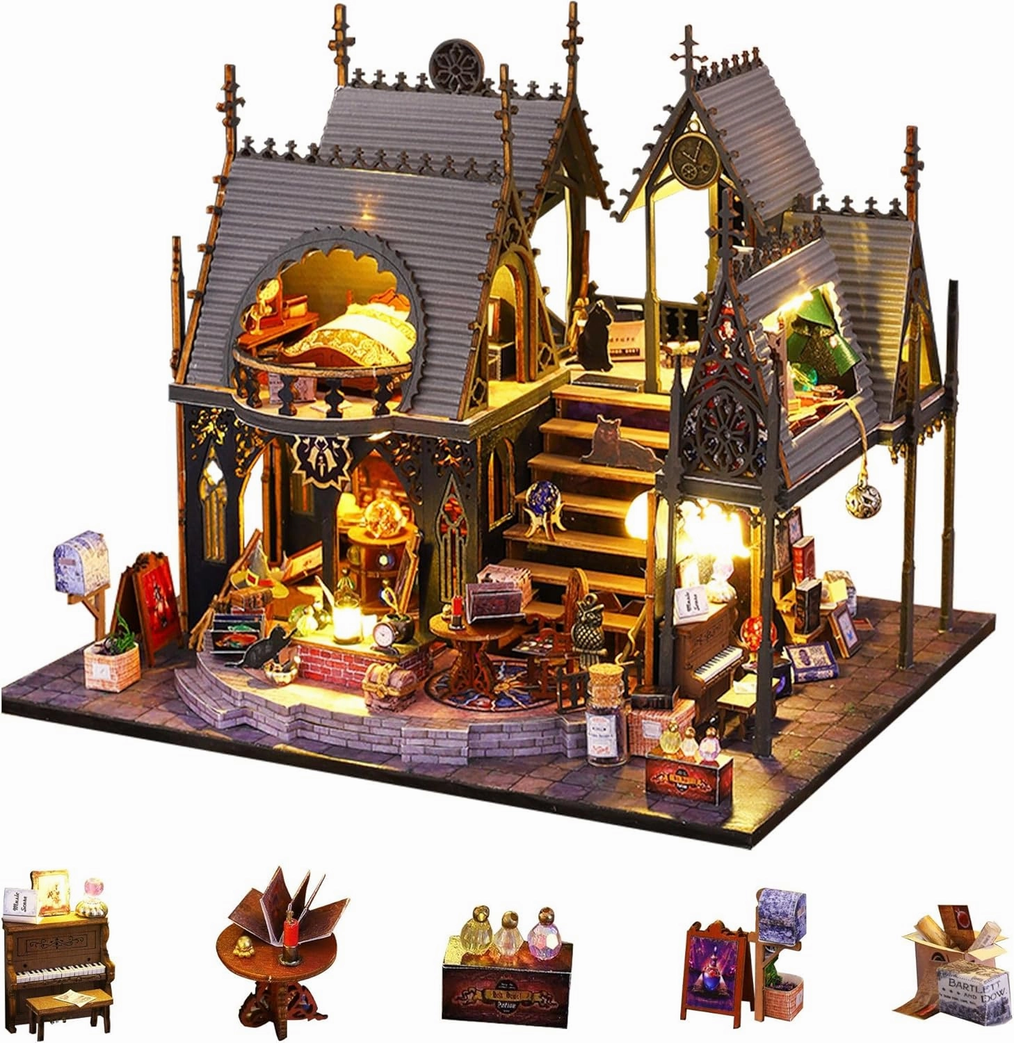 Flever DIY Miniature House Kit, Tiny Home Kit with LED Light, Mini House Build Craft Kits for Adults and Teens, Home Decor Creative Gift for Family/Friends (Luna Magic House)