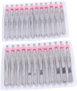 FRCOLOR 24PCS Flat Tip Stainless Steel Eyebrow Tweezers for Removal and Makeup Safe and Convenient Design for Professional Grooming and Travel