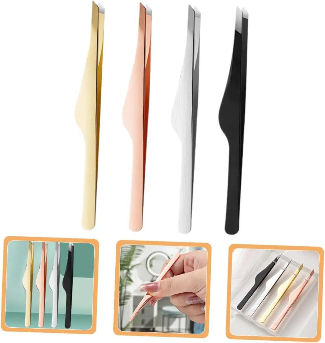 Gatuida 16pcs Precision Eyelash Extension Tweezers Comfortable Grip Brow Tools for Removal and Lash Application