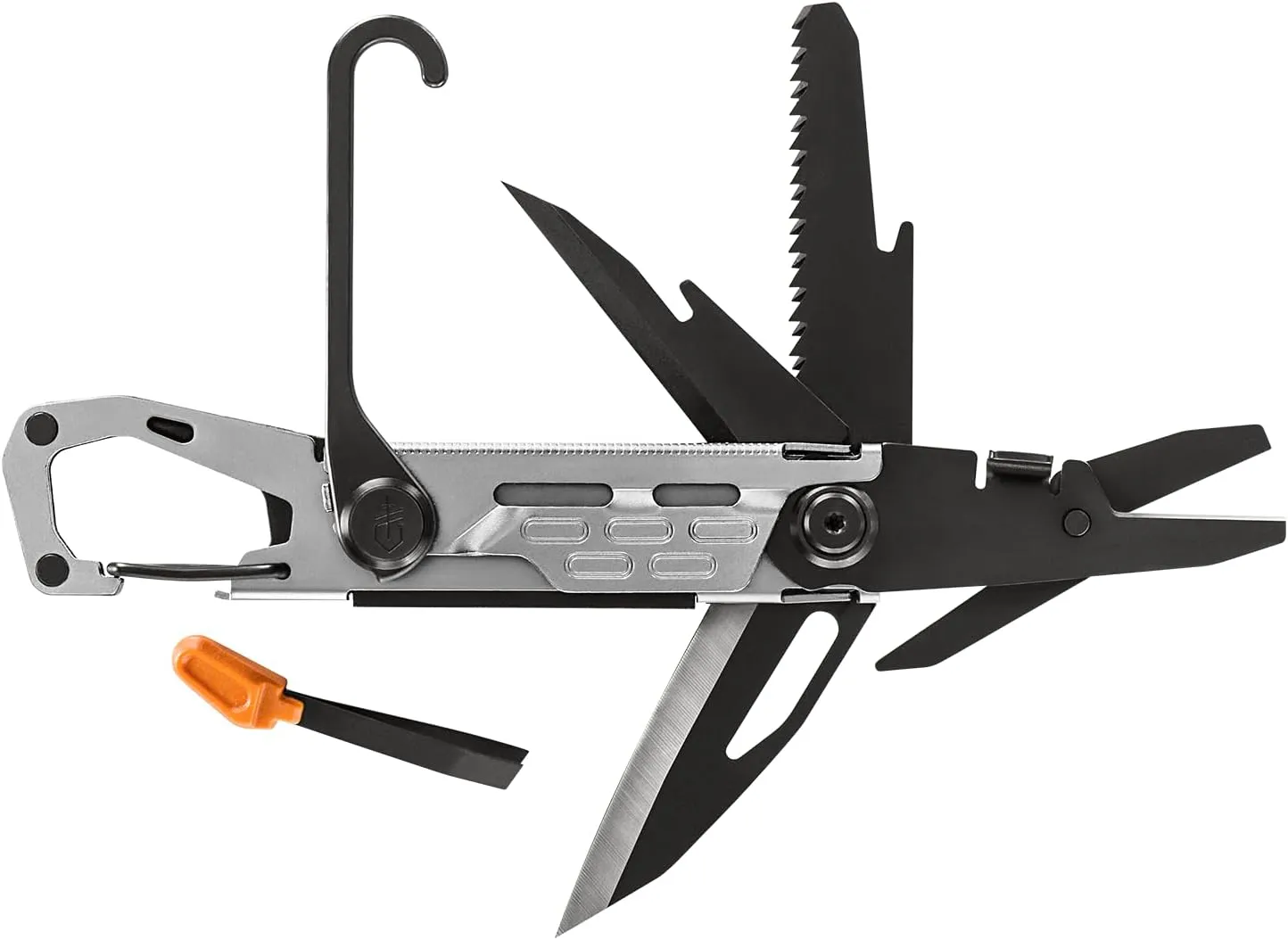 Gerber Gear Stake Out 11-in-1 Multi-tool, 2.2" Plain Edge Blade, Tent Stake Puller, Carabiner Carry, EDC Gear and Equipment, Silver