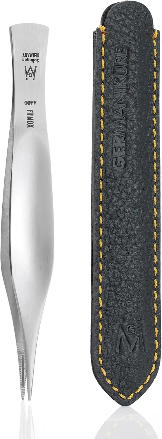 GERMANIKURE Pointed Splinter Tweezers in Leather Case, Ethically Made in Solingen Germany