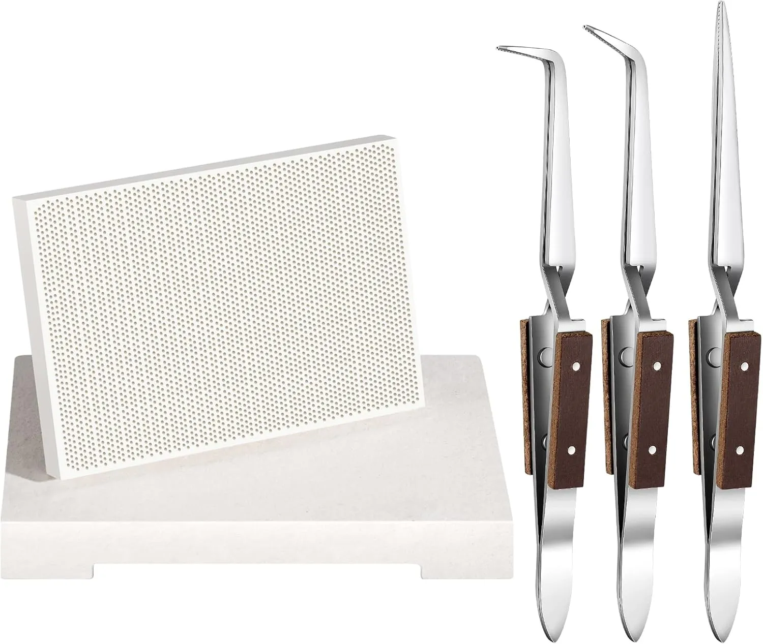 Gisafai 2 Pcs Soldering Block with 3 Pcs Reverse Lock Tweezers Honeycomb Ceramic Boards with Soldering Tweezers Jewelry Welding Board with Tweezer Mat Kit for Jewelry Making Tool