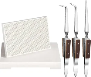 Gisafai 2 Pcs Soldering Block with 3 Pcs Reverse Lock Tweezers Honeycomb Ceramic Boards with Soldering Tweezers Jewelry Welding Board with Tweezer Mat Kit for Jewelry Making Tool