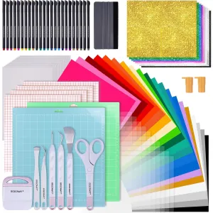 GO2CRAFT All-in-One Accessories Bundle for Cricut Makers and All Explore Air, 90Pcs Ultimate Tools and Accessories with Vinyl, Weeding Tools, Transfer Tape, Crafting Starter Kit for Cricut Projects