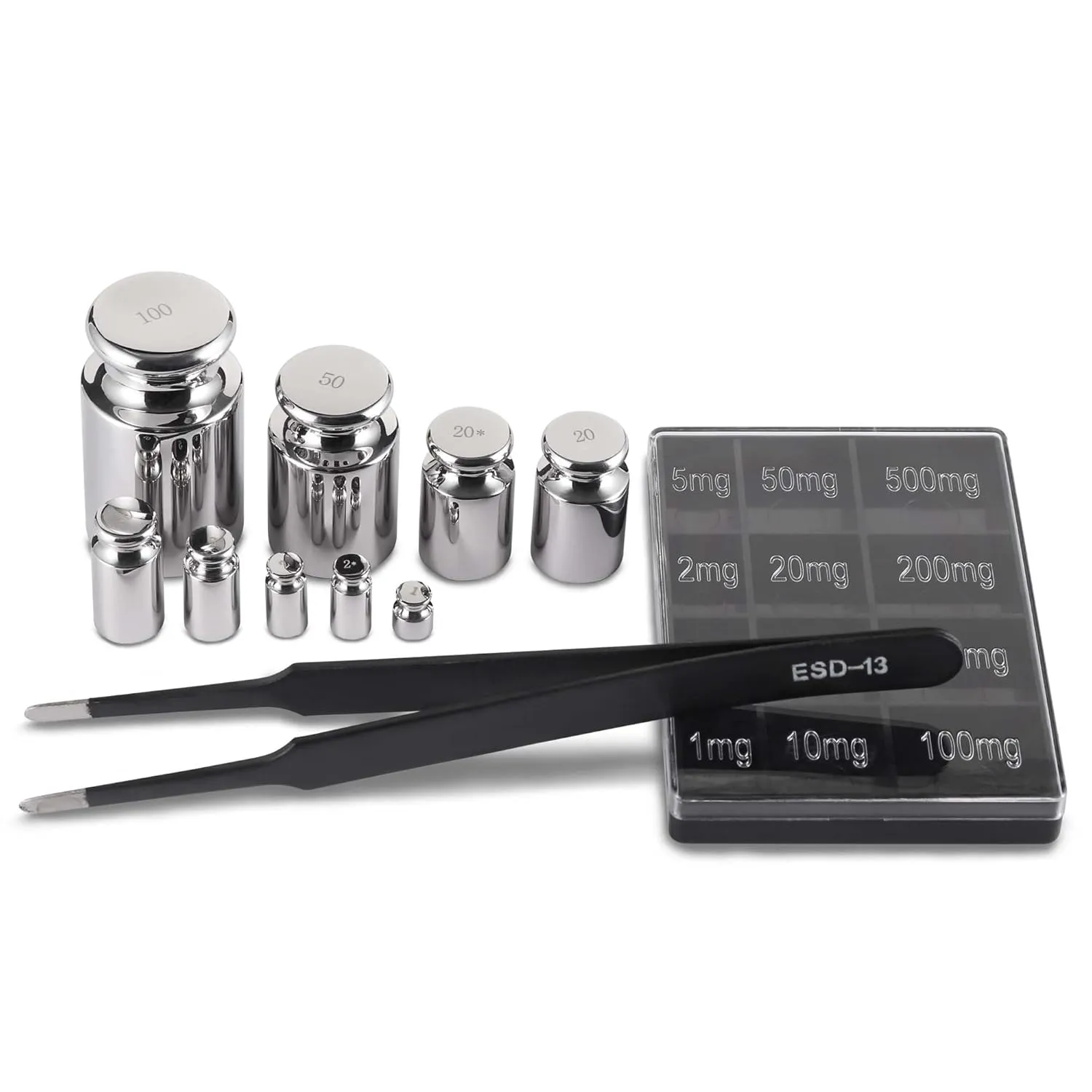 Goetland Certificated F1 Scale Calibration Weight Kit Set 21 pcs 1mg-100g Stainless Steel High Precision for Balance Digital Scale Lab Education