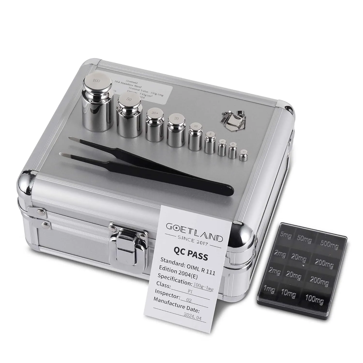 Goetland Certificated F1 Scale Calibration Weight Kit Set 21 pcs 1mg-100g Stainless Steel High Precision for Balance Digital Scale Lab Education