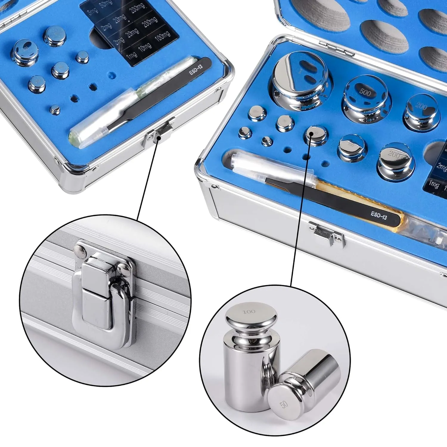 Goetland Certificated F1 Scale Calibration Weight Kit Set 21 pcs 1mg-100g Stainless Steel High Precision for Balance Digital Scale Lab Education