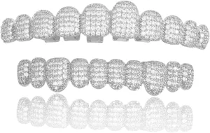 Grillz Hip-Hop 18K Gold Teeth Grillz Grills Inlaid with shiny zircon Rap Accessory Teeth Braces personality Halloween＆Christmas Wear - Comes With Tweezer & Dental Wax