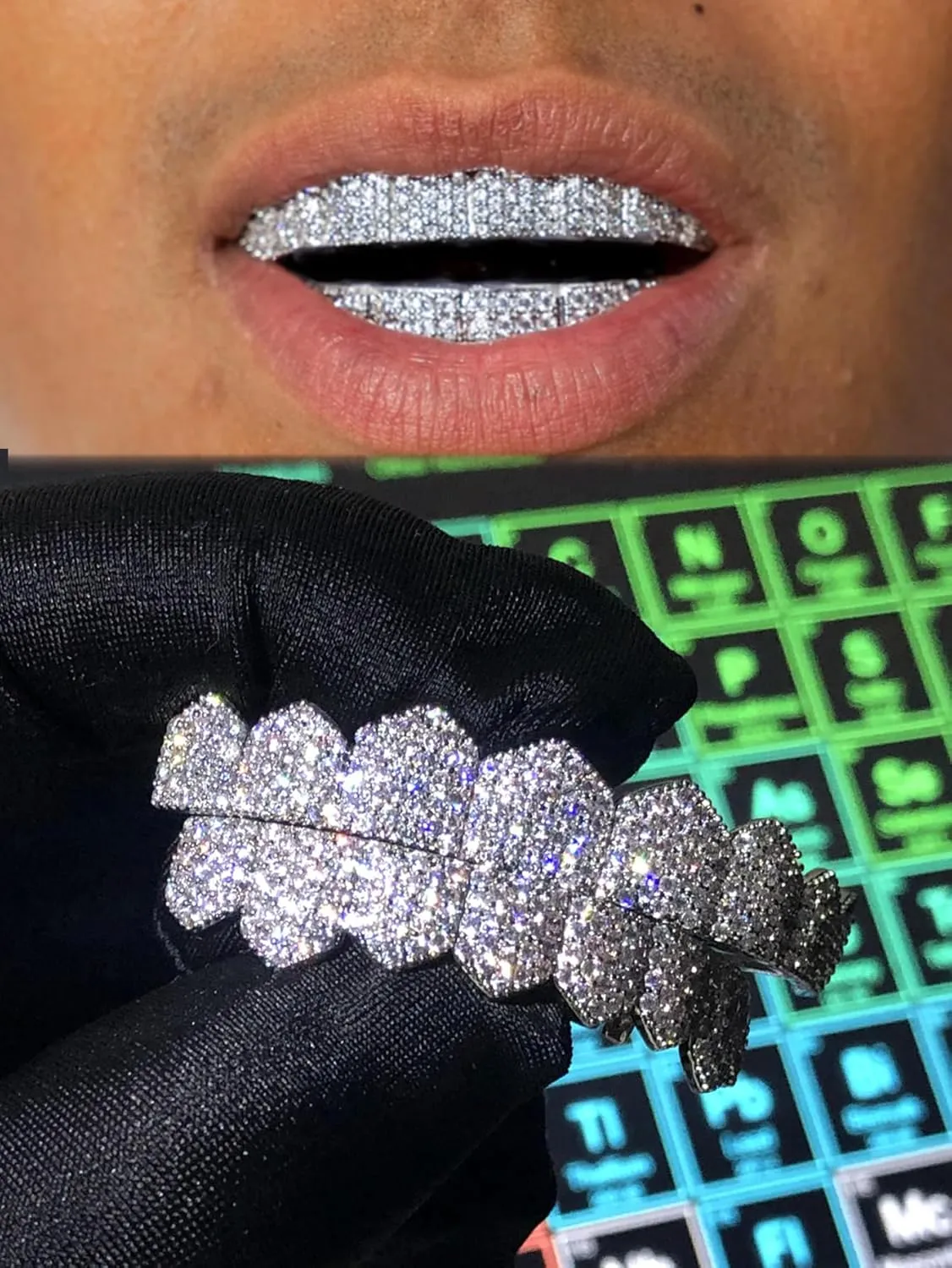 Grillz street Hip Hop personality Gold Shiny Copper gold-plated teeth Grillz Vampire fangs Grills Daily wear Halloween and Party Unisex - Comes With Tweezer & Dental Wax