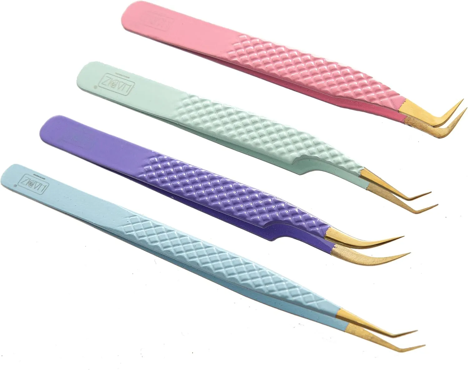 HADIZ Fiber Tip Tweezers Set of 4 Diamond Grip Eyelash Extensions Tweezers Japanese Stainless Steel Lash Tweezer (Combination)