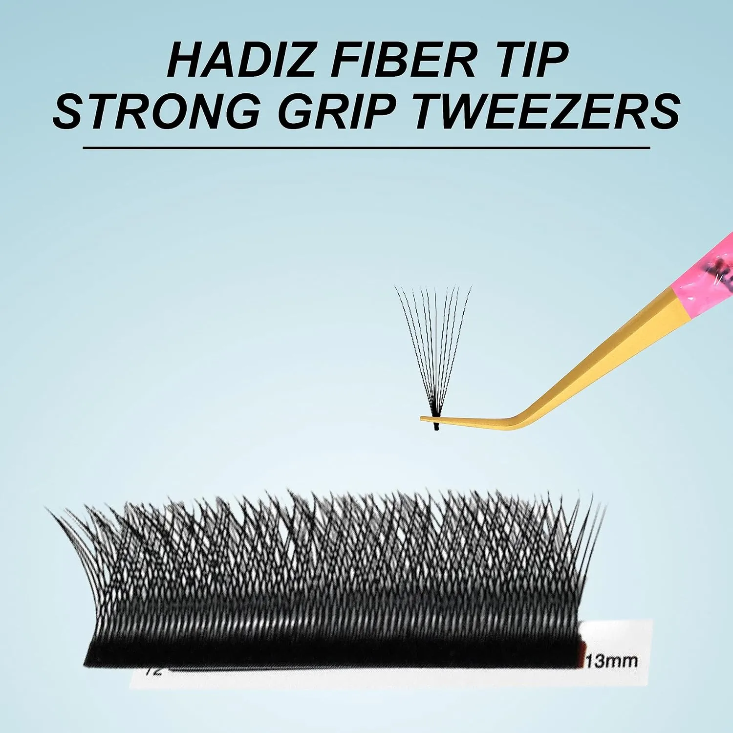 HADIZ Fiber Tip Tweezers Set of 4 Diamond Grip Eyelash Extensions Tweezers Japanese Stainless steel Lash Tweezer (Pink)