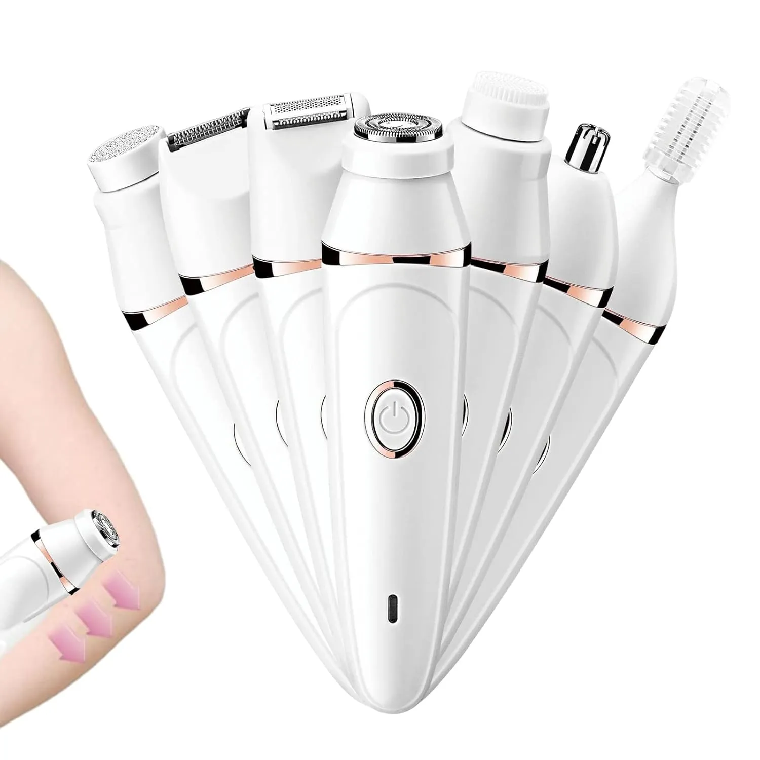Hair Removal for Face, Epil Pro 3.0, 7 in 1 Rechargeable Epilating and Cleansing Brush, Beauty Tools Kit for All Skin Types (White)