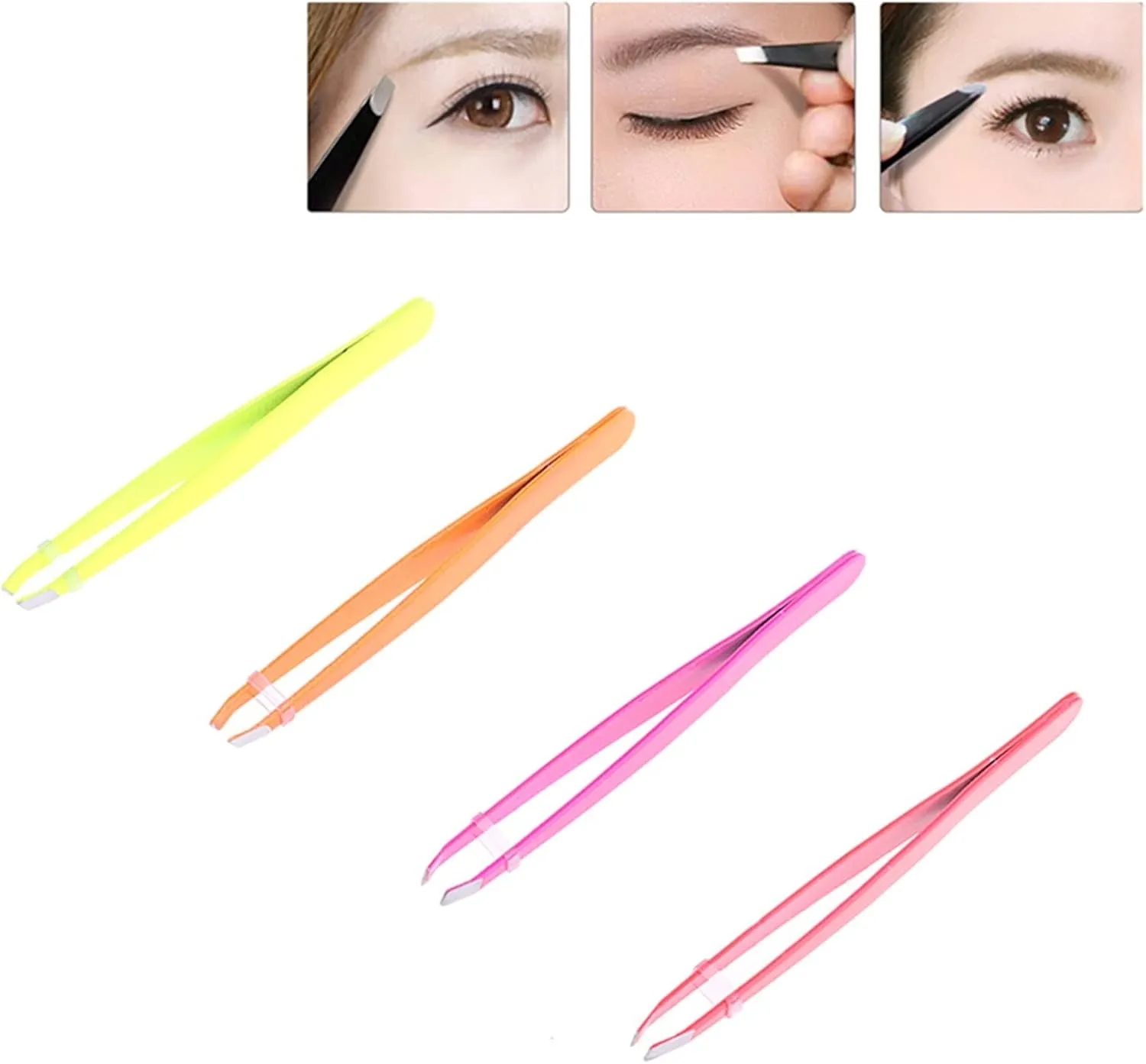 Hair Removal Tweezers 1 x Professional Stainless Steel Slant Tip Hair Removal Eyebrow Tweezer Makeup Tool 4Colors(Orange)