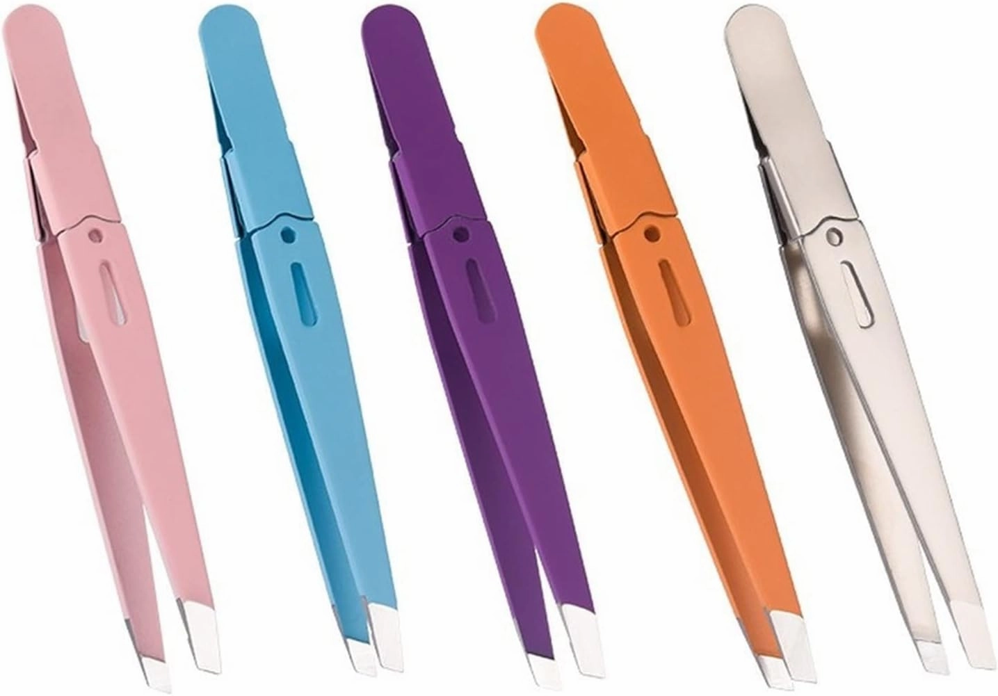 Hair Removal Tweezers 1PC Eyebrow Tweezer Stainless Steel Slanted Eye Brow Clips Removal Makeup Tools Random Color(Purple)