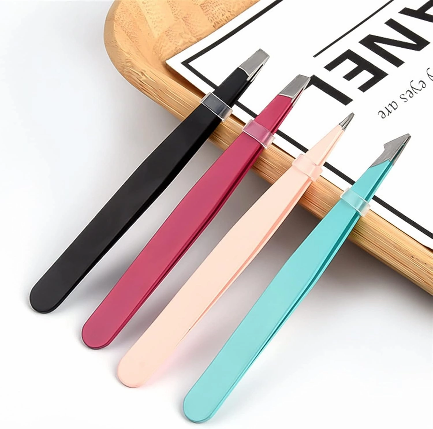 Hair Removal Tweezers Eyebrow Tweezer Colorful Hair Beauty Fine Hairs Puller Stainless Steel Makeup Tools Slanted Eye Brow Clips Removal Tools Care(Rojo)