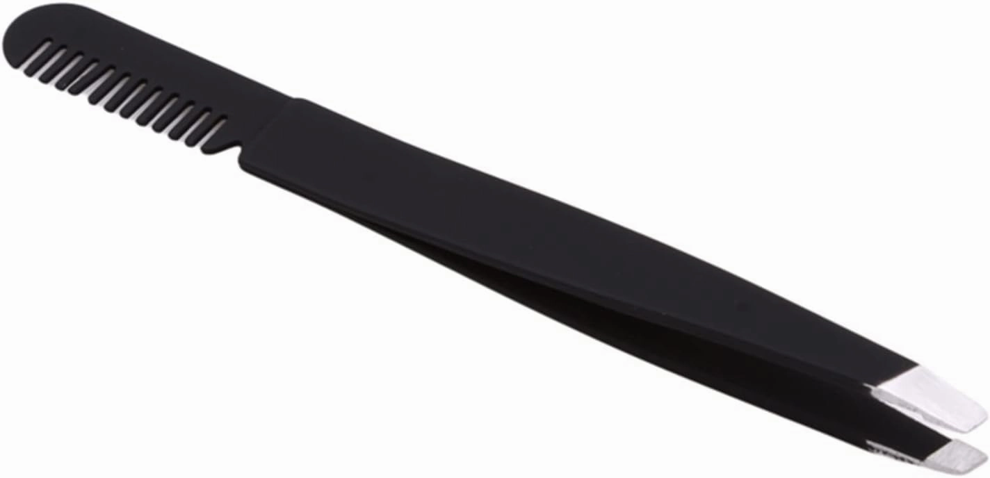 Hair Removal Tweezers Eyebrow Tweezer Eyebrow Comb Beauty Slanted Puller Stainless Steel Eye Brow Clips Hair Removal Makeup Toos(Black)
