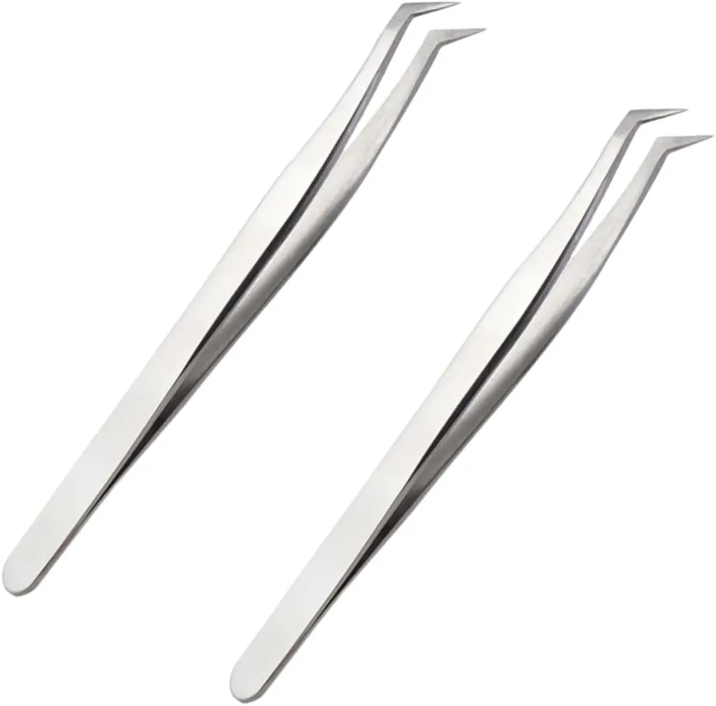 Healifty 6pcs Grafting Eyelash Tweezers High Precision Makeup Tools for Eyelash Extensions Silver Curved Straight Tip Tweezers for Isolation and Application for Professional Use