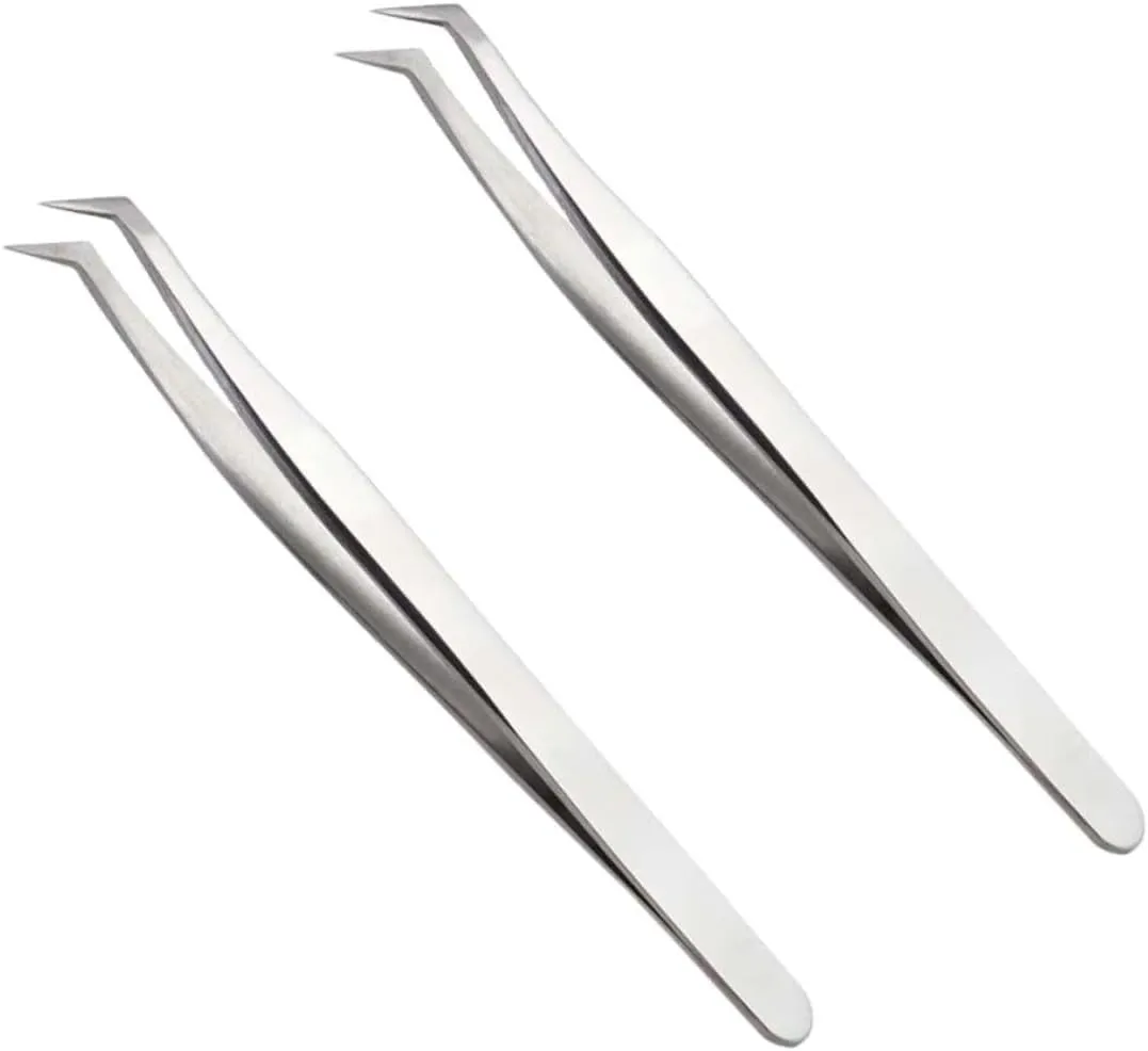 Healifty 6pcs Grafting Eyelash Tweezers High Precision Makeup Tools for Eyelash Extensions Silver Curved Straight Tip Tweezers for Isolation and Application for Professional Use